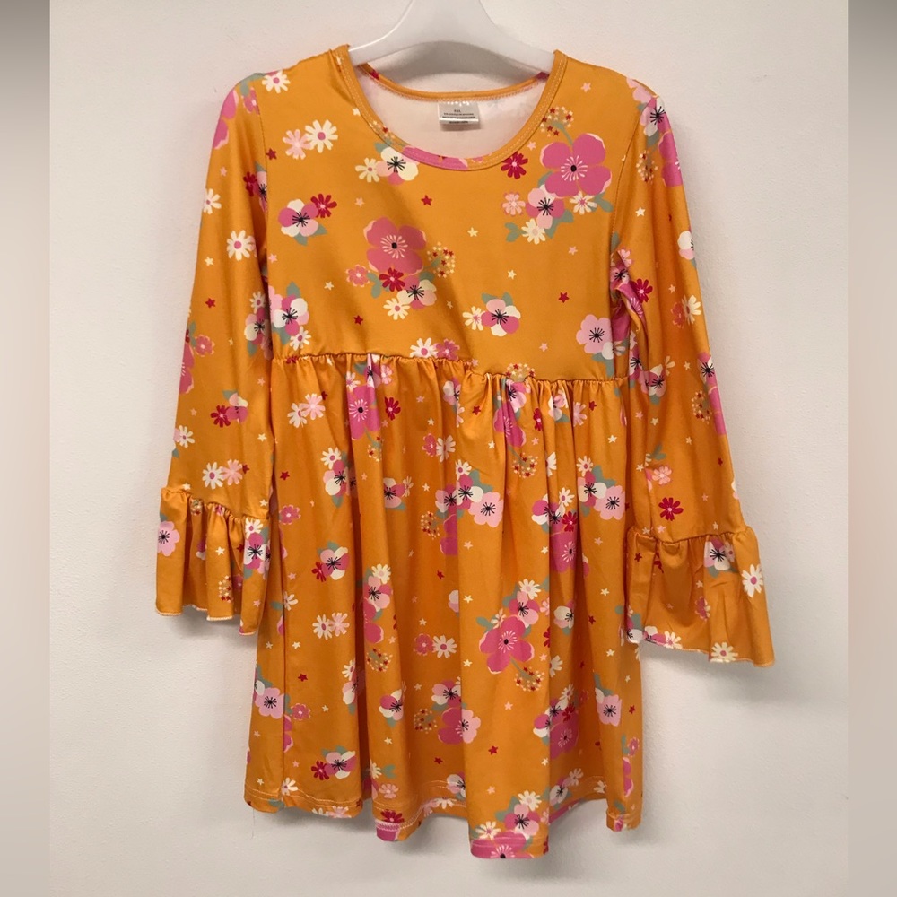 Little Toddler Girl Kids Floral Winter Orange Flower Girl Dress Holiday